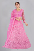 Jyoti Fashion Women's Baby Pink Net Thread Embroidered Designer Lehenga Choli Set