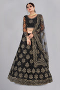 Jyoti Fashion Women's Black Net Thread Embroidered Designer Lehenga Choli Set