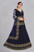 Jyoti Fashion Women's Navy Blue Net Thread Embroidered Designer Lehenga Choli Set