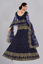 Jyoti Fashion Women's Navy Blue Net Thread Embroidered Designer Lehenga Choli Set