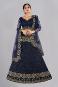 Jyoti Fashion Women's Navy Blue Net Thread Embroidered Designer Lehenga Choli Set