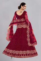 Jyoti Fashion Women's Maroon Net Thread Embroidered Designer Lehenga Choli Set
