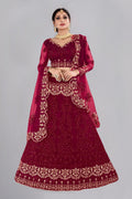 Jyoti Fashion Women's Maroon Net Thread Embroidered Designer Lehenga Choli Set