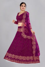 Jyoti Fashion Women's Purple Net Thread Embroidered Designer Lehenga Choli Set