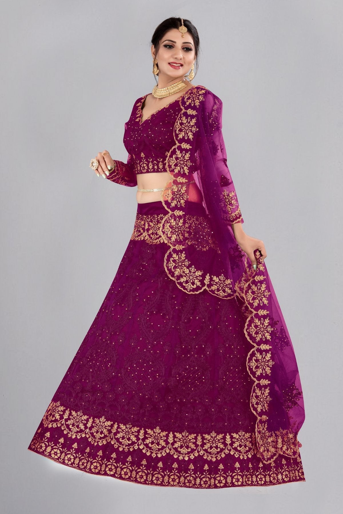 Jyoti Fashion Women's Purple Net Thread Embroidered Designer Lehenga Choli Set