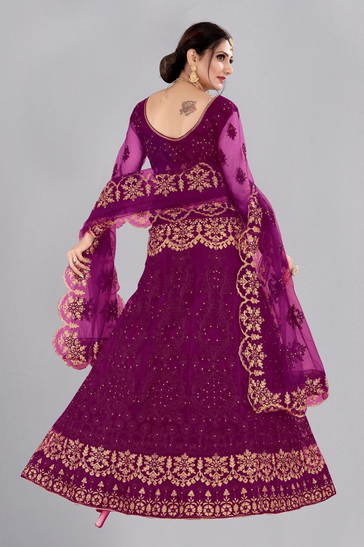 Jyoti Fashion Women's Purple Net Thread Embroidered Designer Lehenga Choli Set