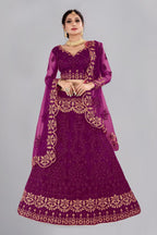 Jyoti Fashion Women's Purple Net Thread Embroidered Designer Lehenga Choli Set