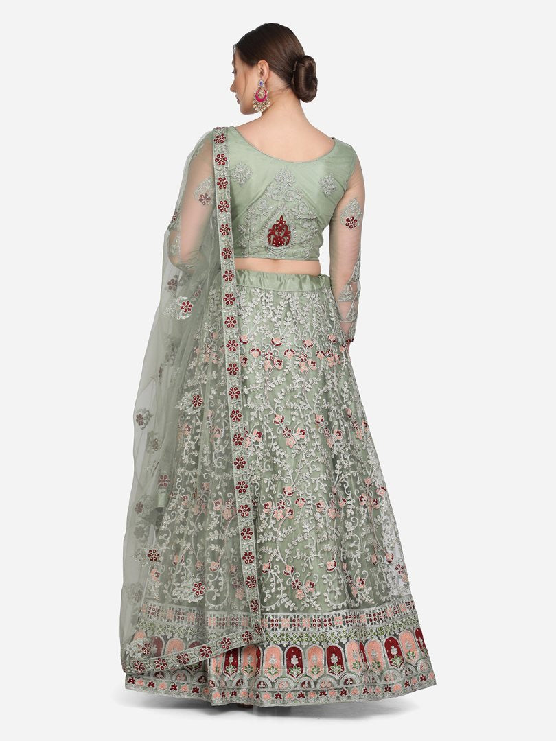 Jyoti Fashion Women's Light Green Net Thread Embroidered Designer Lehenga Choli Set