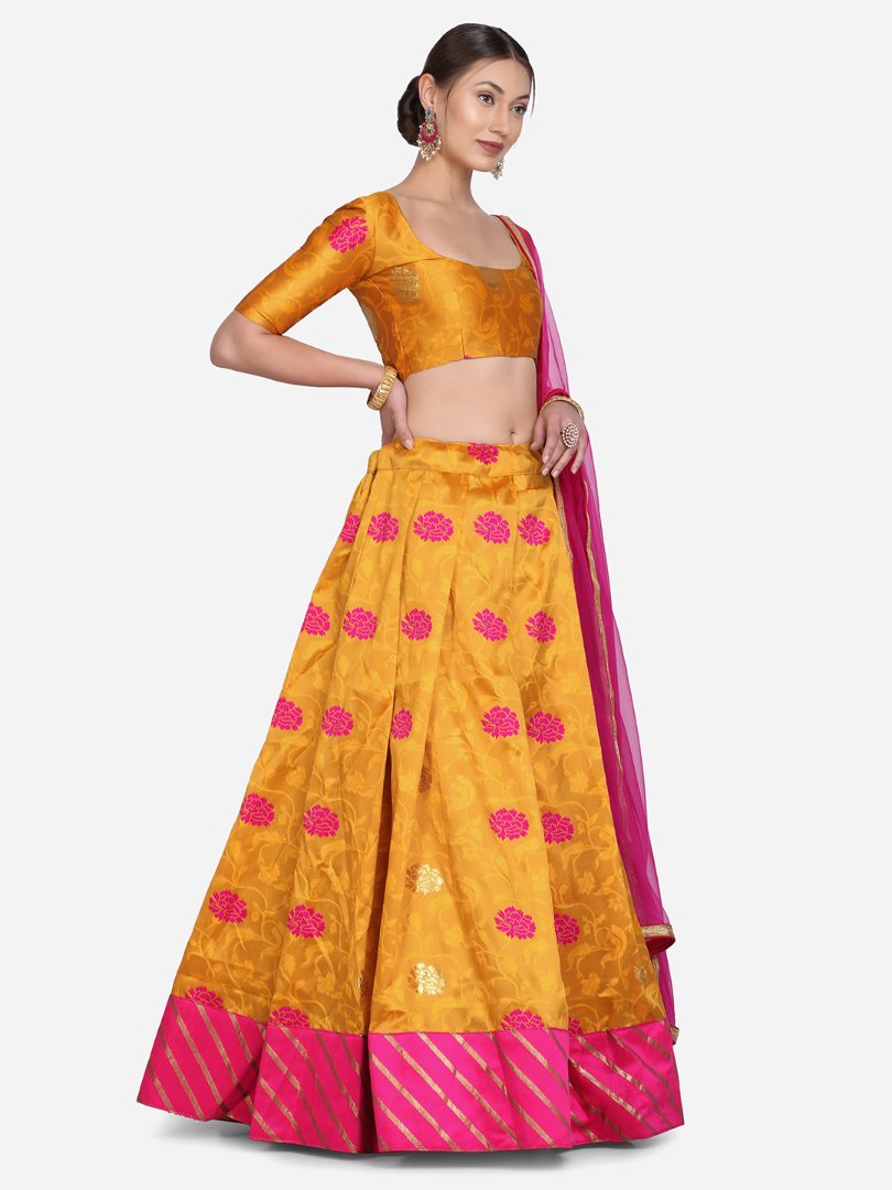 Jyoti Fashion Women's Pink Taffeta Silk Zari Woven Lehenga Choli with Dupatta