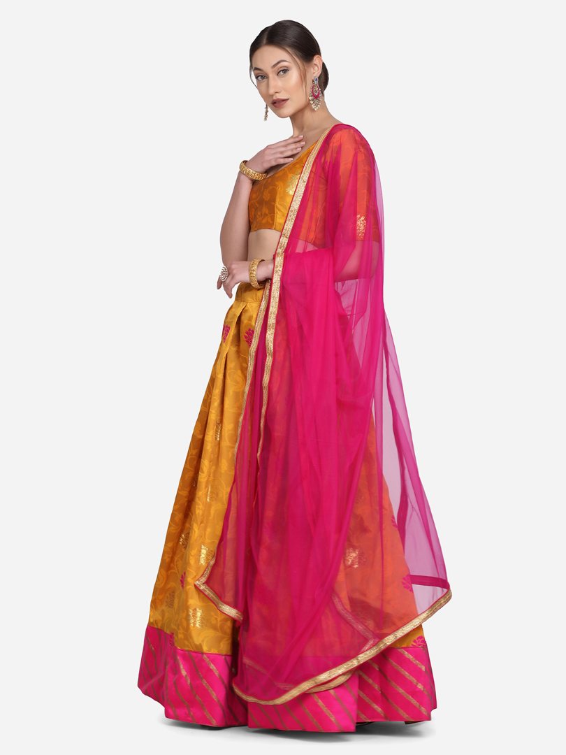 Jyoti Fashion Women's Pink Taffeta Silk Zari Woven Lehenga Choli with Dupatta