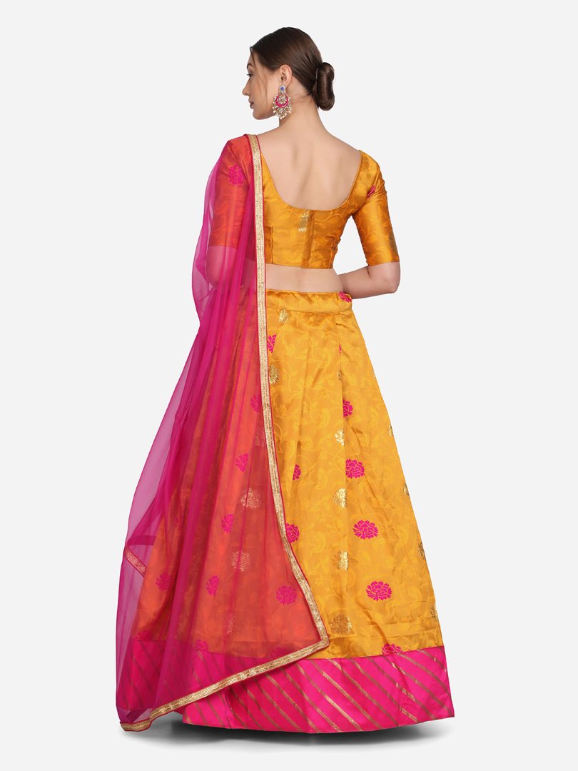 Jyoti Fashion Women's Pink Taffeta Silk Zari Woven Lehenga Choli with Dupatta