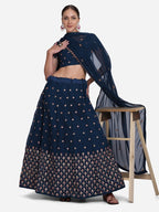 Jyoti Fashion Women's Navy Blue Georgette Thread Embroidered Lehenga Choli with Dupatta