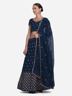 Jyoti Fashion Women's Navy Blue Georgette Thread Embroidered Lehenga Choli with Dupatta