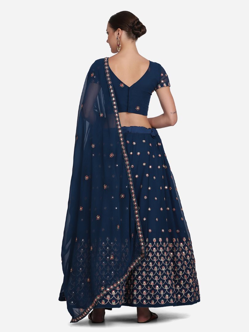 Jyoti Fashion Women's Navy Blue Georgette Thread Embroidered Lehenga Choli with Dupatta
