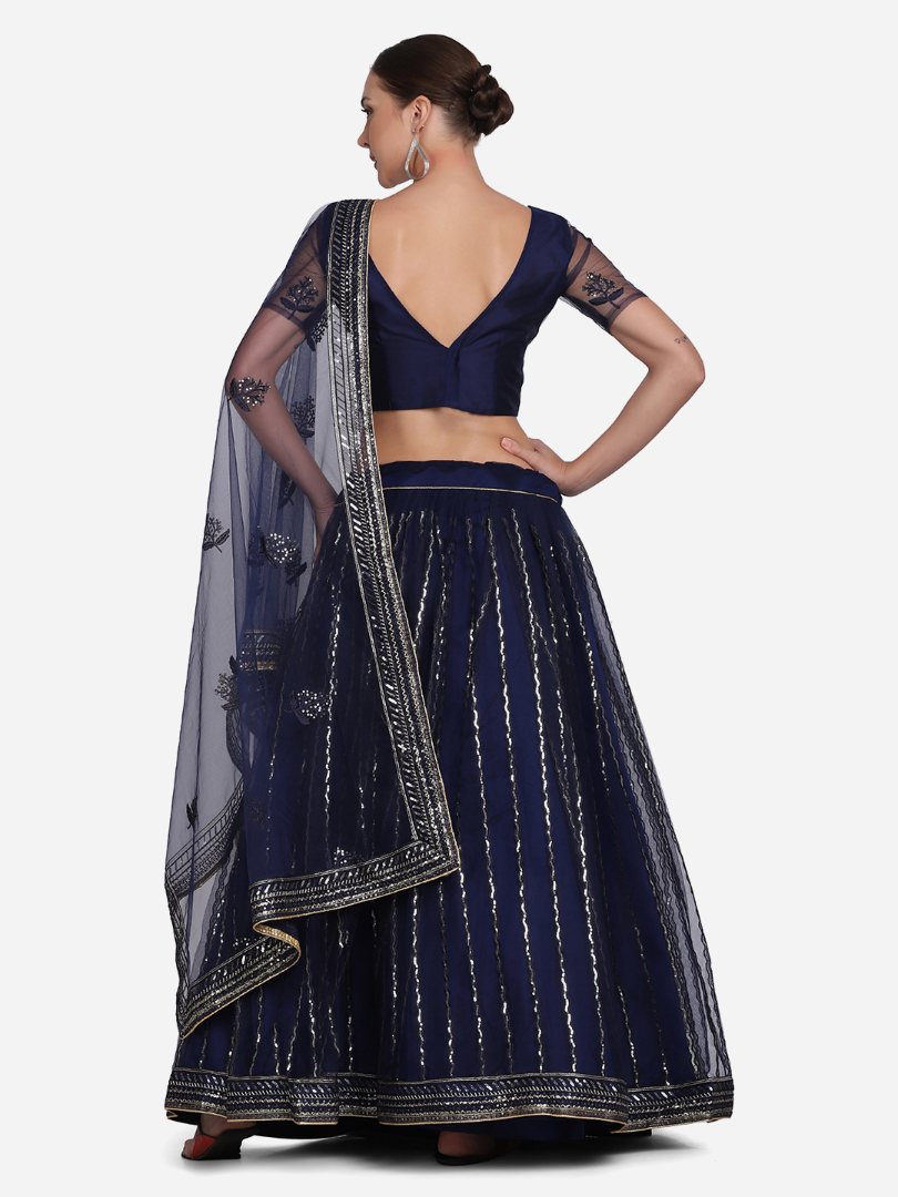 Jyoti Fashion Women's Navy Blue Net Sequins Embroidered Lehenga Choli with Dupatta