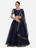 Jyoti Fashion Women's Navy Blue Net Sequins Embroidered Lehenga Choli with Dupatta