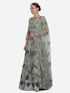 Jyoti Fashion Women's Sea Green Net Thread Embroidered Lehenga Choli with Dupatta
