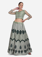Jyoti Fashion Women's Sea Green Net Thread Embroidered Lehenga Choli with Dupatta