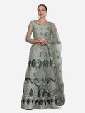 Jyoti Fashion Women's Sea Green Net Thread Embroidered Lehenga Choli with Dupatta