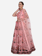 Jyoti Fashion Women's Baby Pink Net Thread Embroidered Lehenga Choli with Dupatta