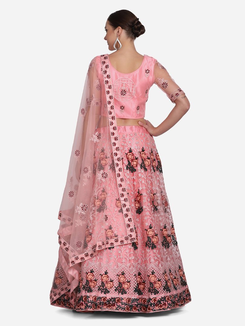 Jyoti Fashion Women's Baby Pink Net Thread Embroidered Lehenga Choli with Dupatta