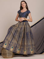 Jyoti Fashion Women's Navy Blue Taffeta Silk Thread Embroidered Lehenga Choli with Dupatta