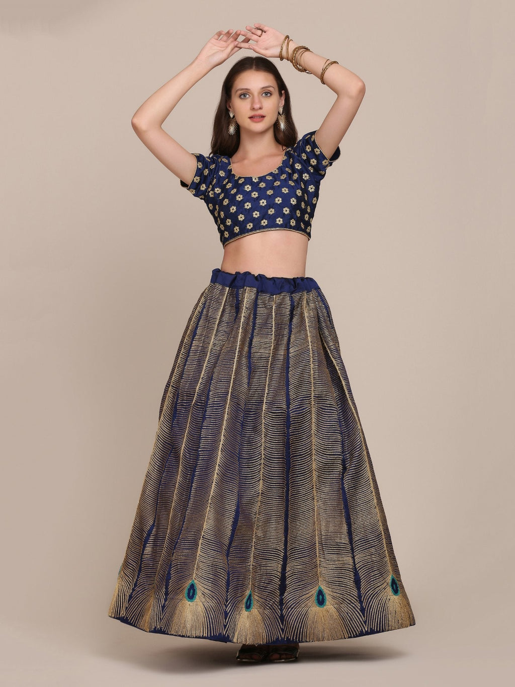 Jyoti Fashion Women's Navy Blue Taffeta Silk Thread Embroidered Lehenga Choli with Dupatta