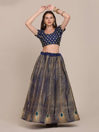 Jyoti Fashion Women's Navy Blue Taffeta Silk Thread Embroidered Lehenga Choli with Dupatta