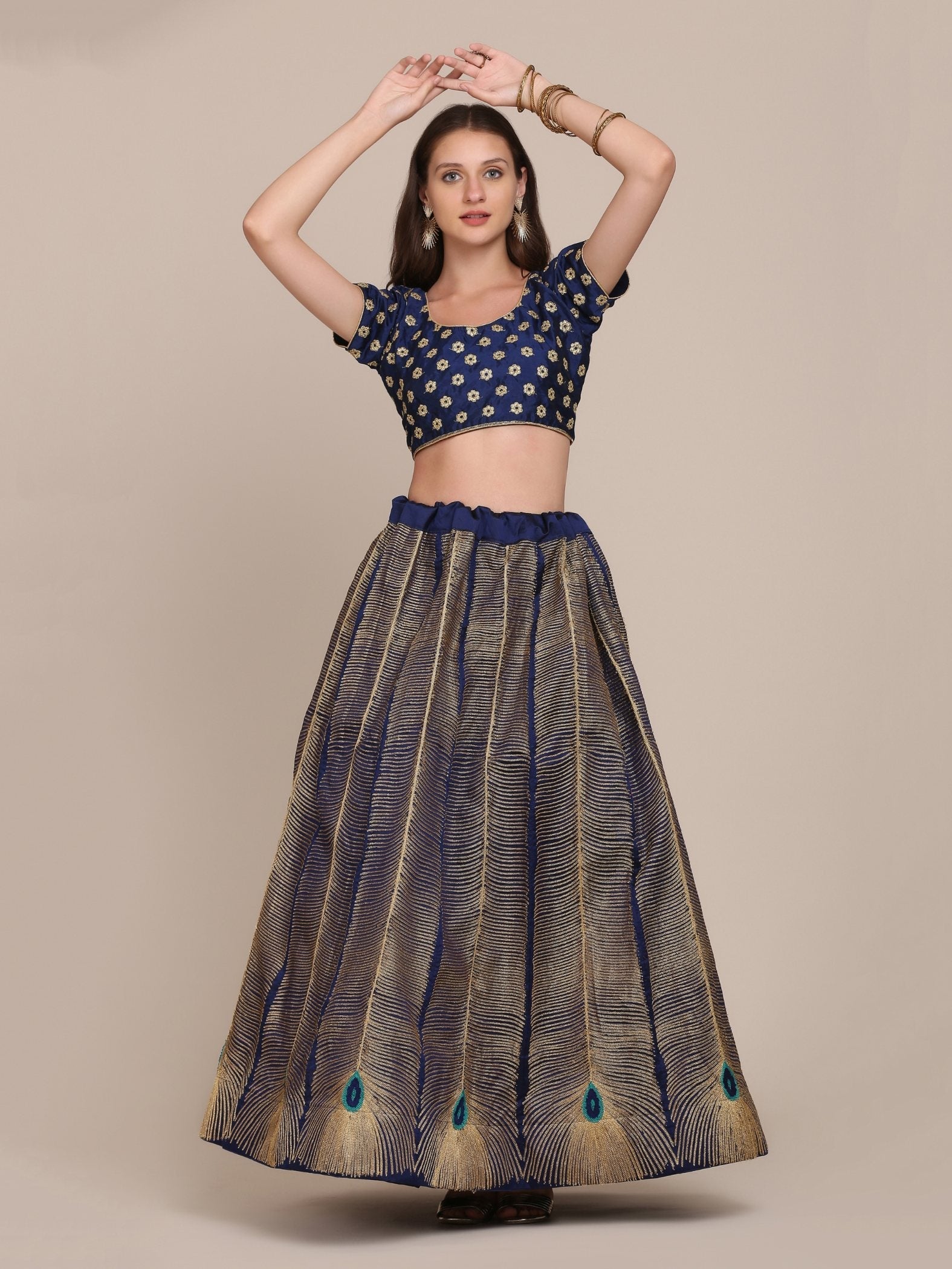 Jyoti Fashion Women's Navy Blue Taffeta Silk Thread Embroidered Lehenga Choli with Dupatta
