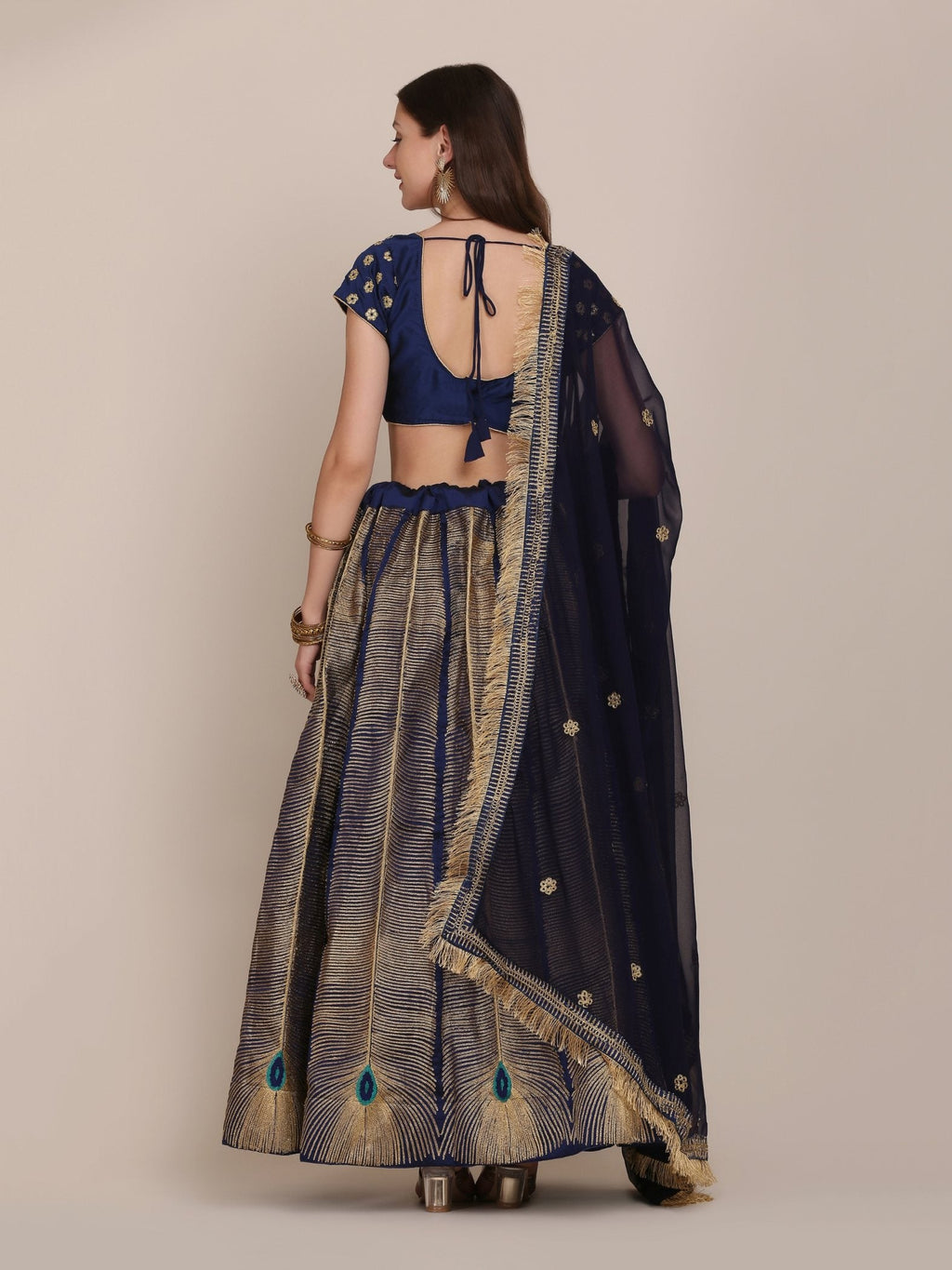 Jyoti Fashion Women's Navy Blue Taffeta Silk Thread Embroidered Lehenga Choli with Dupatta