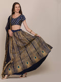 Jyoti Fashion Women's Navy Blue Taffeta Silk Thread Embroidered Lehenga Choli with Dupatta