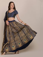 Jyoti Fashion Women's Navy Blue Taffeta Silk Thread Embroidered Lehenga Choli with Dupatta