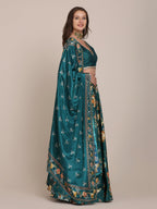 Jyoti Fashion Women's Teal Chinon Floral Printed Lehenga Choli with Dupatta