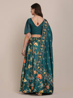 Jyoti Fashion Women's Teal Chinon Floral Printed Lehenga Choli with Dupatta