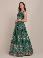 Jyoti Fashion Women's Bottle Green Crepe Floral Printed Lehenga Choli with Dupatta