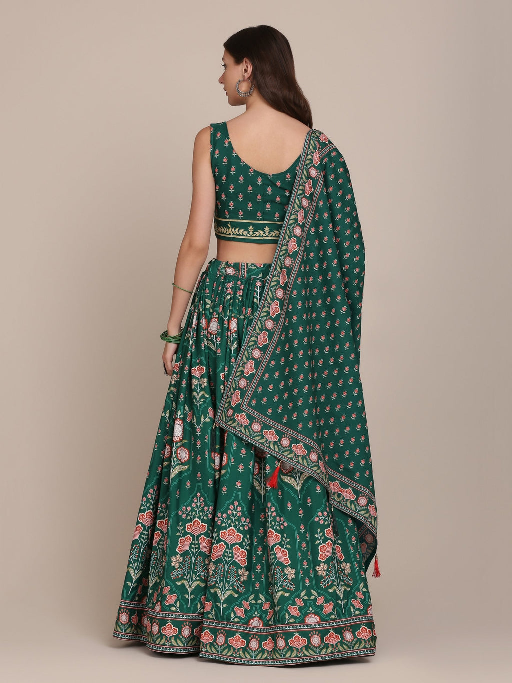 Jyoti Fashion Women's Bottle Green Crepe Floral Printed Lehenga Choli with Dupatta
