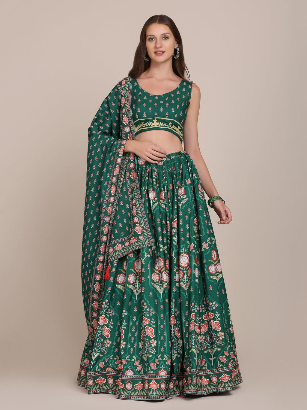 Jyoti Fashion Women's Bottle Green Crepe Floral Printed Lehenga Choli with Dupatta
