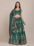 Jyoti Fashion Women's Bottle Green Crepe Floral Printed Lehenga Choli with Dupatta