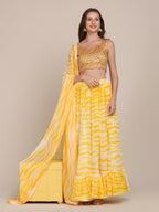 Jyoti Fashion Women's Yellow Georgette Shibori Print Work Lehenga Choli with Dupatta