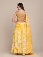 Jyoti Fashion Women's Yellow Georgette Shibori Print Work Lehenga Choli with Dupatta