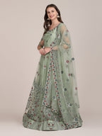 Jyoti Fashion Women's Sea Green Net Thread Embroidered Lehenga Choli with Dupatta