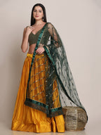 Jyoti Fashion Women's Yellow Satin Silk Platted Work Lehenga Choli with Dupatta