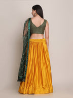 Jyoti Fashion Women's Yellow Satin Silk Platted Work Lehenga Choli with Dupatta