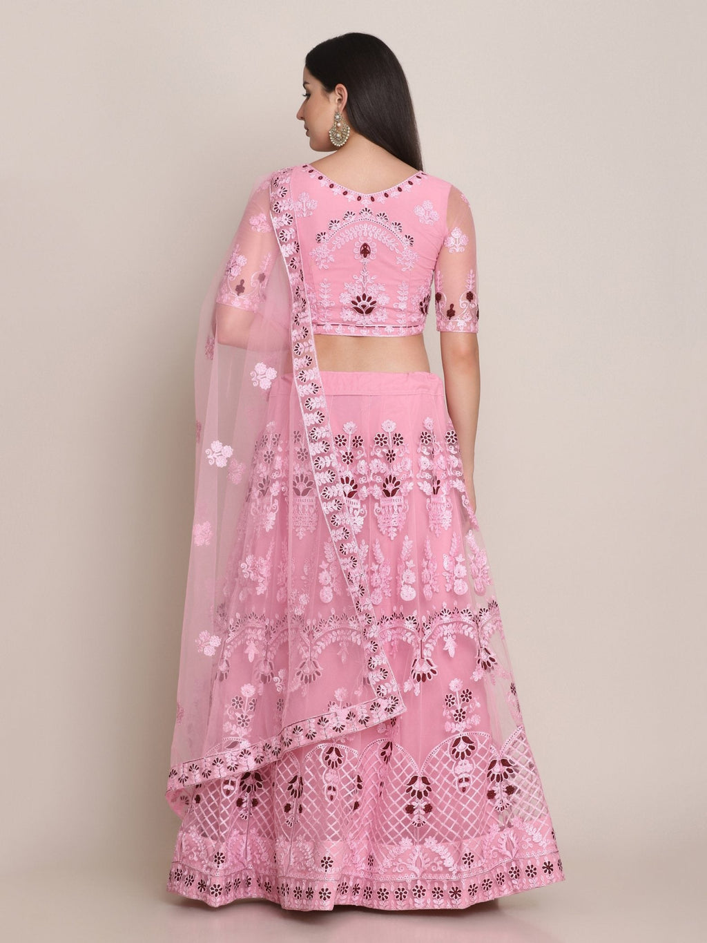 Jyoti Fashion Women's Light Pink Net Thread Embroidered Lehenga Choli with Dupatta