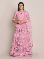 Jyoti Fashion Women's Light Pink Net Thread Embroidered Lehenga Choli with Dupatta