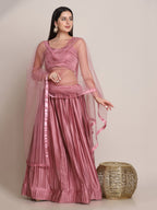 Jyoti Fashion Women's Dusty Pink Satin Silk Platted Work Lehenga Choli with Dupatta