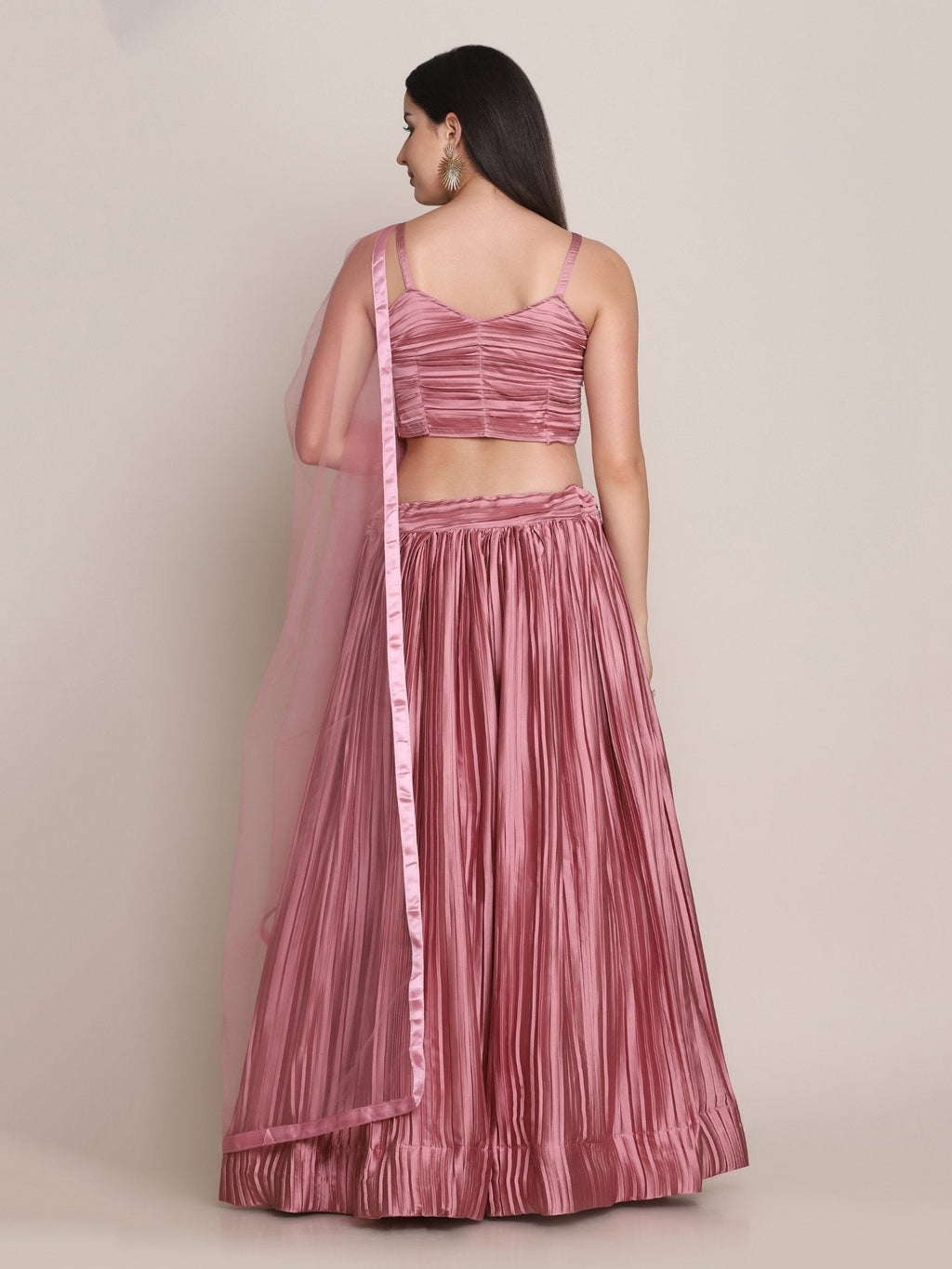 Jyoti Fashion Women's Dusty Pink Satin Silk Platted Work Lehenga Choli with Dupatta