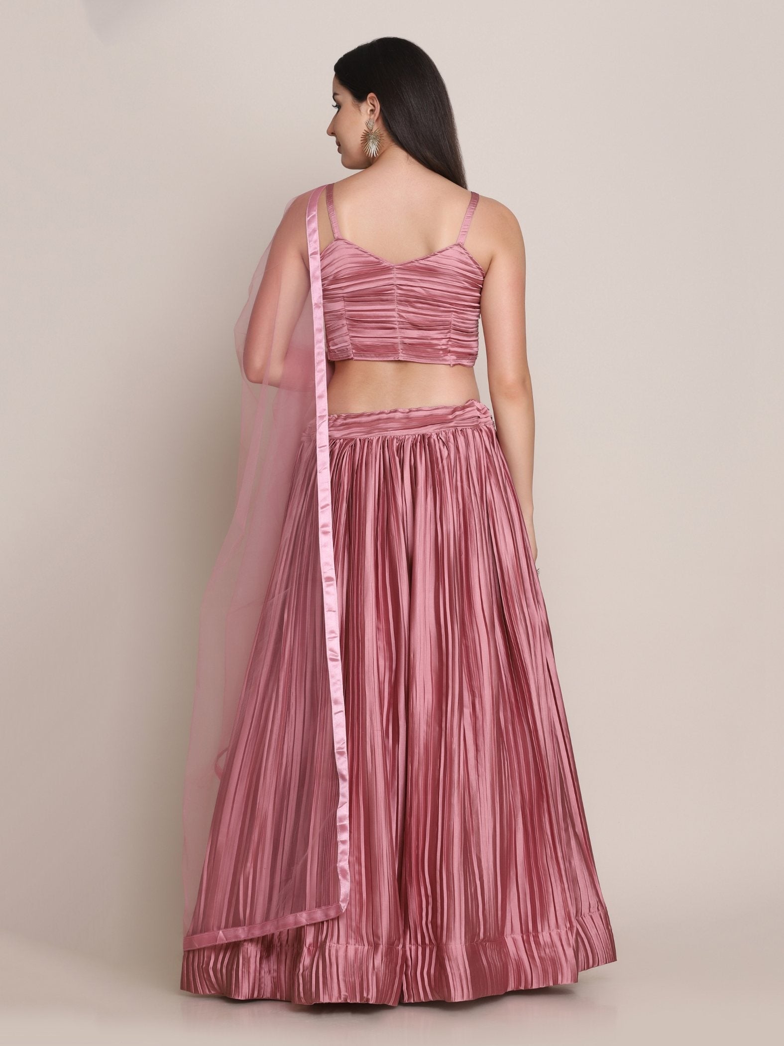 Jyoti Fashion Women's Dusty Pink Satin Silk Platted Work Lehenga Choli with Dupatta