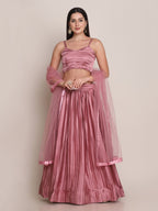 Jyoti Fashion Women's Dusty Pink Satin Silk Platted Work Lehenga Choli with Dupatta