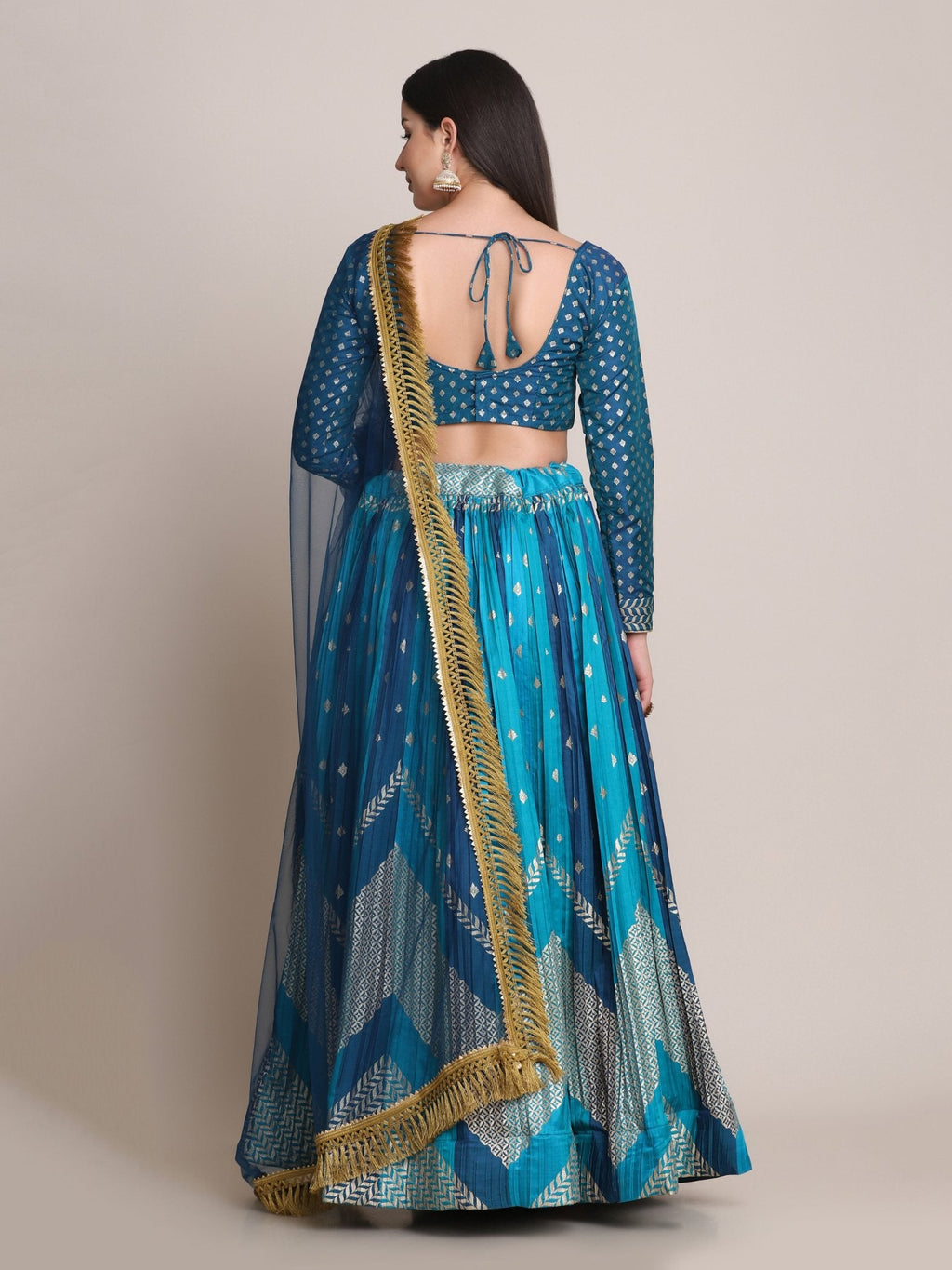 Jyoti Fashion Women's Rama Silk Blend Zari Woven Lehenga Choli with Dupatta